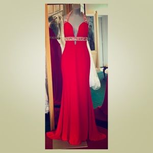 Red Jersey Knit Prom/Evening Dress.